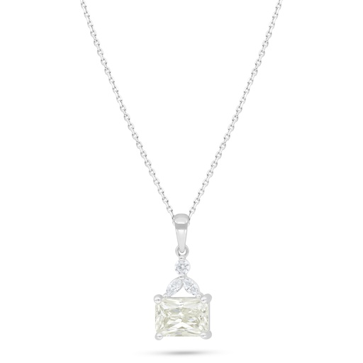 [NCL01CIT00WCZC427] Sterling Silver 925 Necklace Rhodium Plated Embedded With Yellow Diamond And White Zircon
