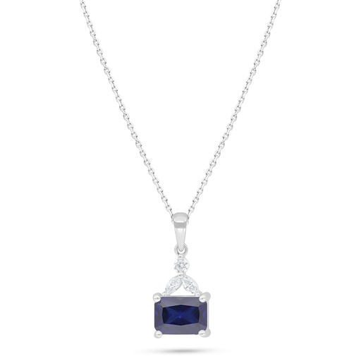 [NCL01SAP00WCZC427] Sterling Silver 925 Necklace Rhodium Plated Embedded With Sapphire Corundum And White Zircon