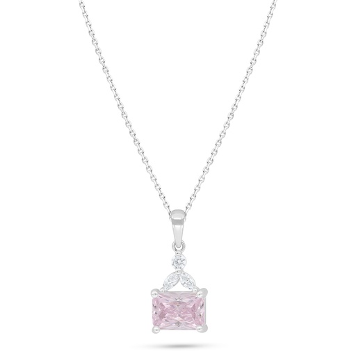 [NCL01PIK00WCZC427] Sterling Silver 925 Necklace Rhodium Plated Embedded With Pink Zircon And White Zircon