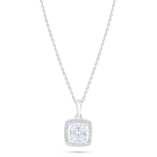 [NCL01WCZ00000C428] Sterling Silver 925 Necklace Rhodium Plated Embedded With White Zircon