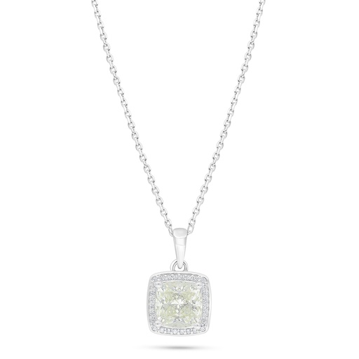 [NCL01CIT00WCZC428] Sterling Silver 925 Necklace Rhodium Plated Embedded With Yellow Diamond And White Zircon