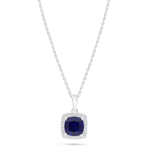 [NCL01SAP00WCZC428] Sterling Silver 925 Necklace Rhodium Plated Embedded With Sapphire Corundum And White Zircon