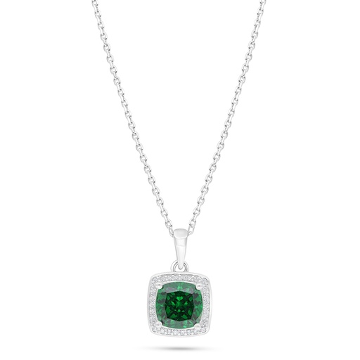 [NCL01EMR00WCZC428] Sterling Silver 925 Necklace Rhodium Plated Embedded With Emerald Zircon And White Zircon