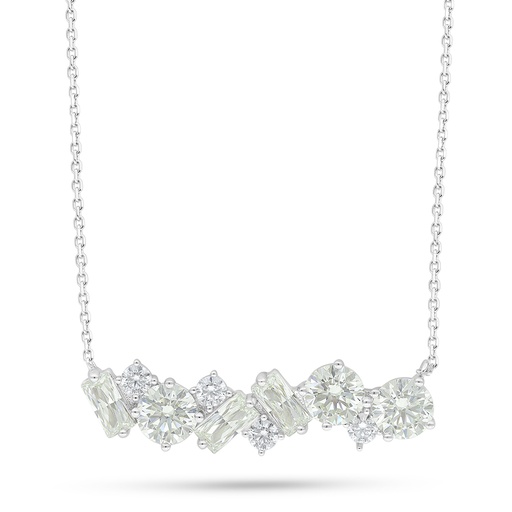 [NCL01CIT00WCZC435] Sterling Silver 925 Necklace Rhodium Plated Embedded With Yellow Diamond And White Zircon