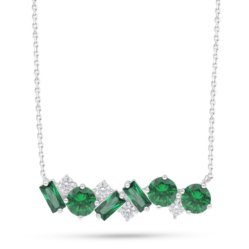 [NCL01EMR00WCZC435] Sterling Silver 925 Necklace Rhodium Plated Embedded With Emerald Zircon And White Zircon