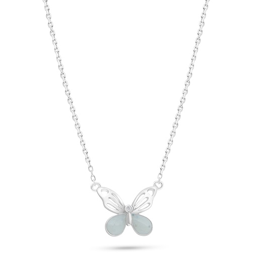 [NCL01MOP00WCZC436] Sterling Silver 925 Necklace Rhodium Plated Embedded With White Shell And White Zircon