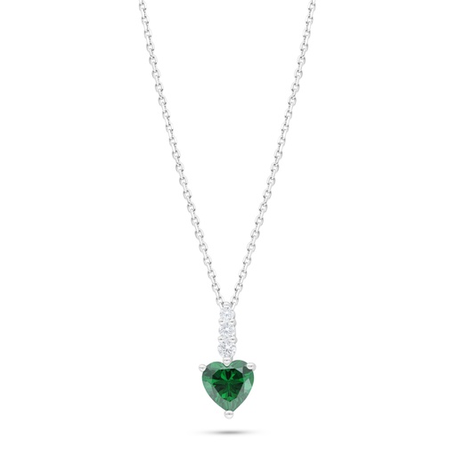 [NCL01EMR00WCZC521] Sterling Silver 925 Necklace Rhodium Plated Embedded With Emerald Zircon 