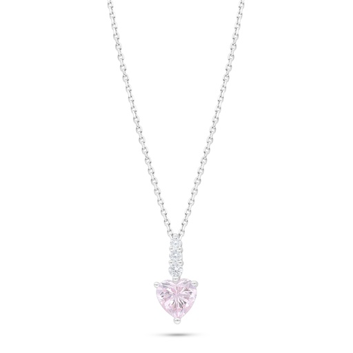 [NCL01PIK00WCZC521] Sterling Silver 925 Necklace Rhodium Plated Embedded With Pink Zircon  