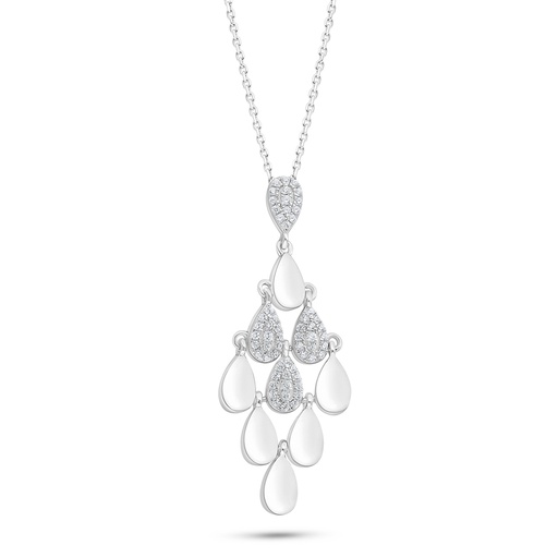 [NCL01WCZ00000C529] Sterling Silver 925 Necklace Rhodium Plated Embedded With White Zircon