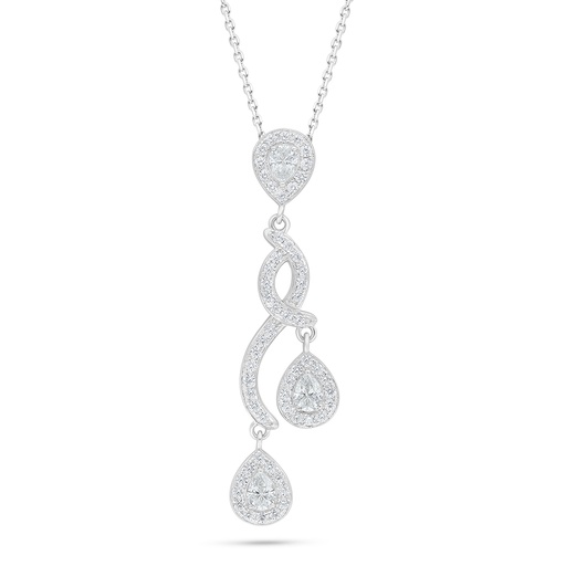 [NCL01WCZ00000C534] Sterling Silver 925 Necklace Rhodium Plated Embedded With White Zircon