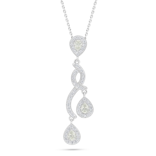 [NCL01CIT00WCZC534] Sterling Silver 925 Necklace Rhodium Plated Embedded With Yellow Diamond And White Zircon