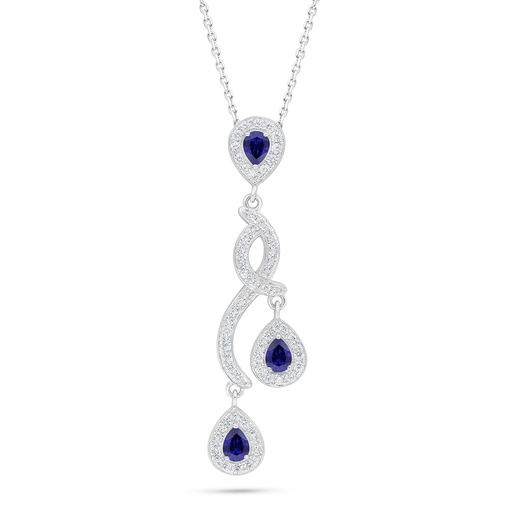 [NCL01SAP00WCZC534] Sterling Silver 925 Necklace Rhodium Plated Embedded With Sapphire Corundum And White Zircon