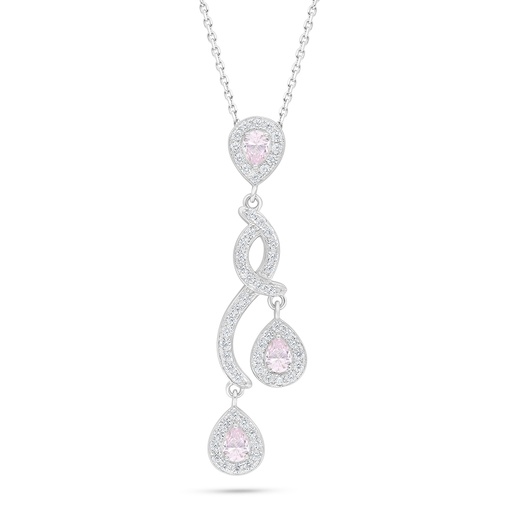 [NCL01PIK00WCZC534] Sterling Silver 925 Necklace Rhodium Plated Embedded With Pink Zircon And White Zircon