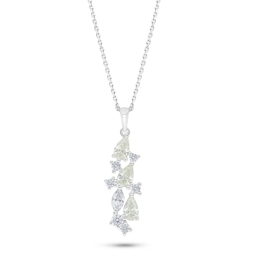 [NCL01CIT00WCZC535] Sterling Silver 925 Necklace Rhodium Plated Embedded With Yellow Diamond And White Zircon