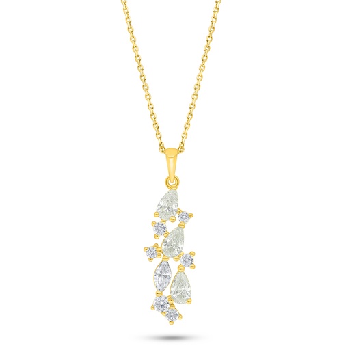 [NCL02CIT00WCZC535] Sterling Silver 925 Necklace Golden Plated Embedded With Yellow Diamond And White Zircon