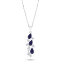 Sterling Silver 925 Necklace Rhodium Plated Embedded With Sapphire Corundum And White Zircon