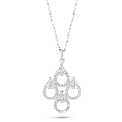 [NCL01WCZ00000C537] Sterling Silver 925 Necklace Rhodium Plated Embedded With White Zircon