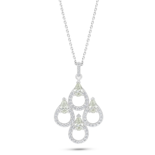 [NCL01CIT00WCZC537] Sterling Silver 925 Necklace Rhodium Plated Embedded With Yellow Diamond And White Zircon