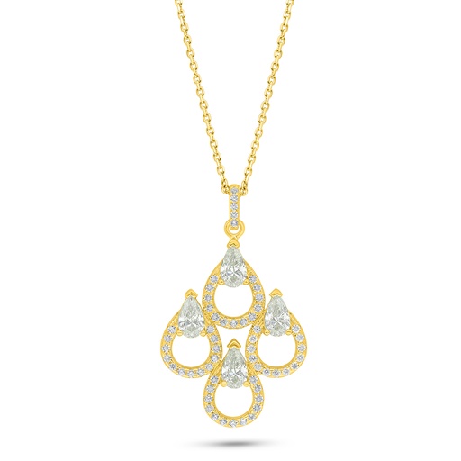 [NCL02CIT00WCZC537] Sterling Silver 925 Necklace Golden Plated Embedded With Yellow Diamond And White Zircon