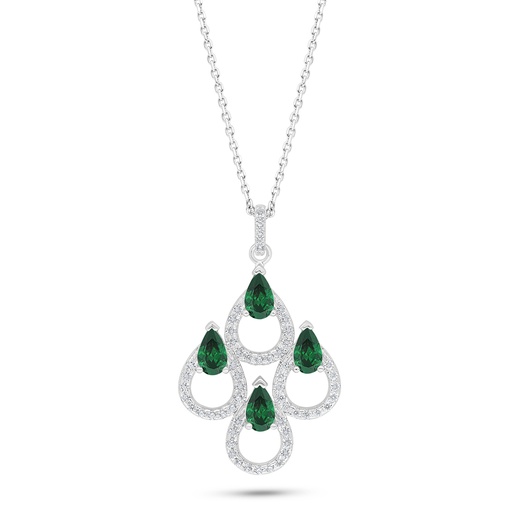 [NCL01EMR00WCZC537] Sterling Silver 925 Necklace Rhodium Plated Embedded With Emerald Zircon And White Zircon