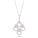 Sterling Silver 925 Necklace Rhodium Plated Embedded With Pink Zircon And White Zircon