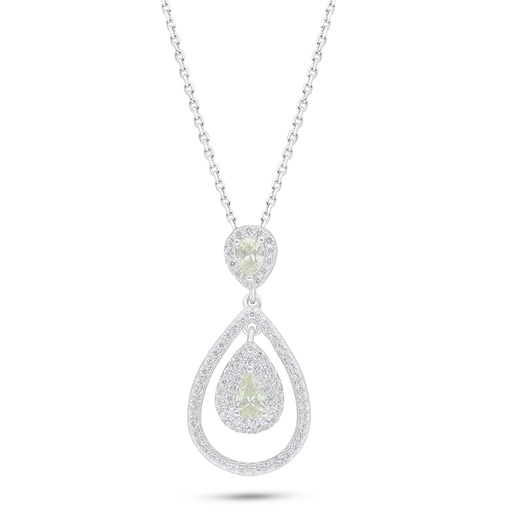 [NCL01CIT00WCZC539] Sterling Silver 925 Necklace Rhodium Plated Embedded With Yellow Diamond And White Zircon