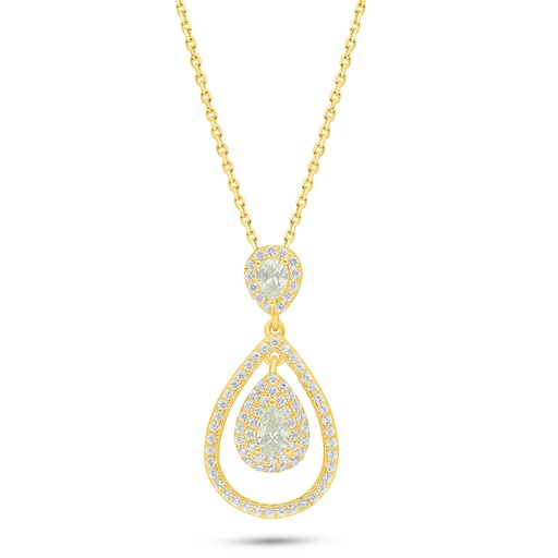 [NCL02CIT00WCZC539] Sterling Silver 925 Necklace Golden Plated Embedded With Yellow Diamond And White Zircon