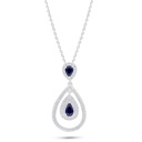 Sterling Silver 925 Necklace Rhodium Plated Embedded With Sapphire Corundum And White Zircon