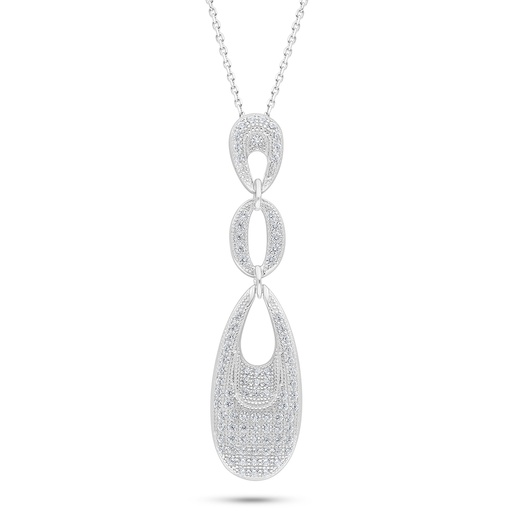 [NCL01WCZ00000C540] Sterling Silver 925 Necklace Rhodium Plated Embedded With White Zircon