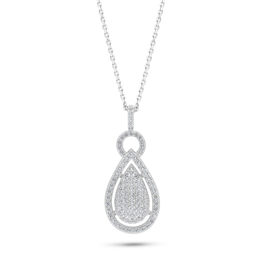 [NCL01WCZ00000C541] Sterling Silver 925 Necklace Rhodium Plated Embedded With White Zircon