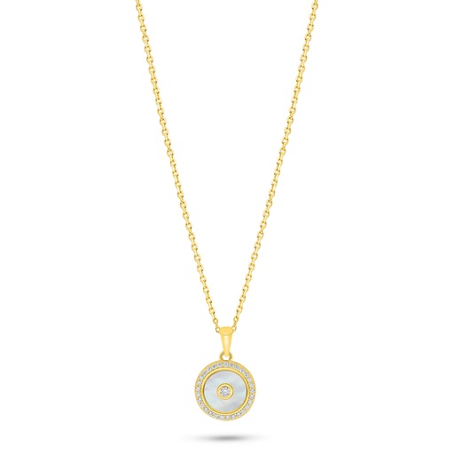 [NCL02MOP00WCZC542] Sterling Silver 925 Necklace Golden Plated Embedded With White Shell And White Zircon