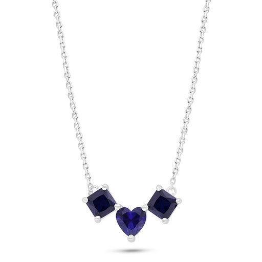 [NCL01SAP00000C544] Sterling Silver 925 Necklace Rhodium Plated Embedded With Sapphire Corundum 