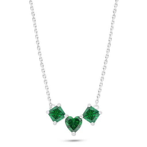 [NCL01EMR00000C544] Sterling Silver 925 Necklace Rhodium Plated Embedded With Emerald Zircon 