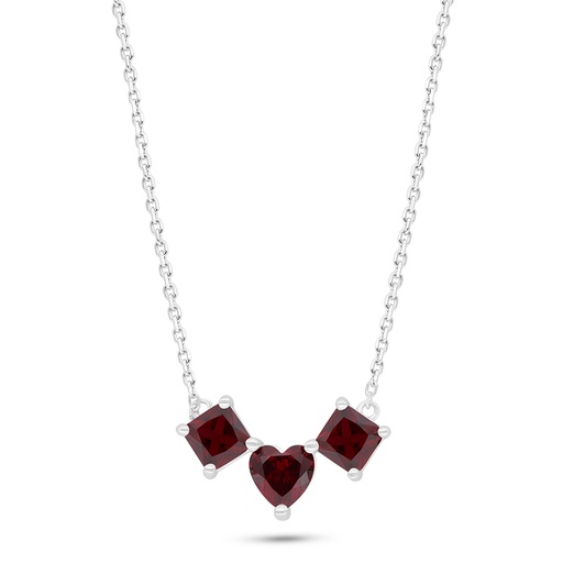 [NCL01RUB00000C544] Sterling Silver 925 Necklace Rhodium Plated Embedded With Ruby Corundum 