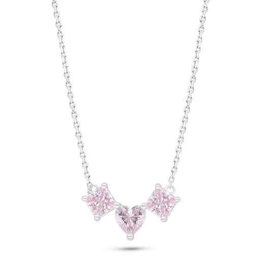 [NCL01PIK00000C544] Sterling Silver 925 Necklace Rhodium Plated Embedded With Pink Zircon 