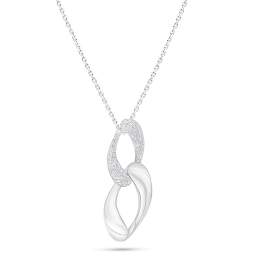 [NCL01WCZ00000C547] Sterling Silver 925 Necklace Rhodium Plated Embedded With White Zircon