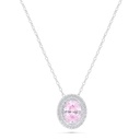 Sterling Silver 925 Necklace Rhodium Plated Embedded With Pink Zircon And White Zircon