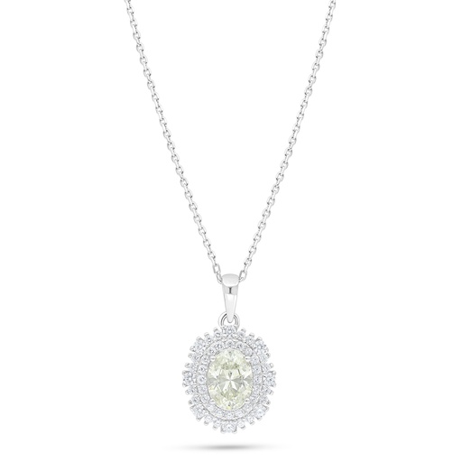 [NCL01CIT00WCZC552] Sterling Silver 925 Necklace Rhodium Plated Embedded With Yellow Diamond And White Zircon