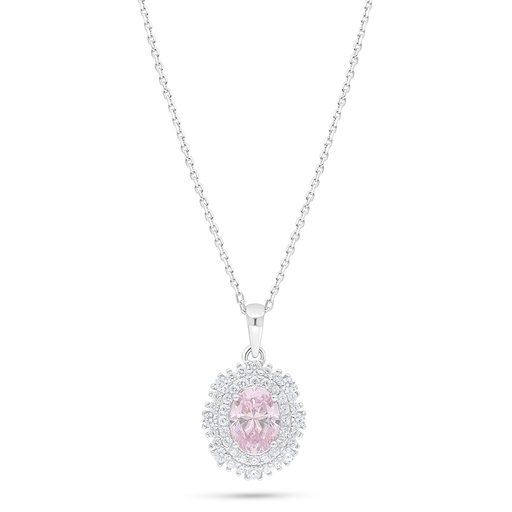 [NCL01PIK00WCZC552] Sterling Silver 925 Necklace Rhodium Plated Embedded With Pink Zircon And White Zircon