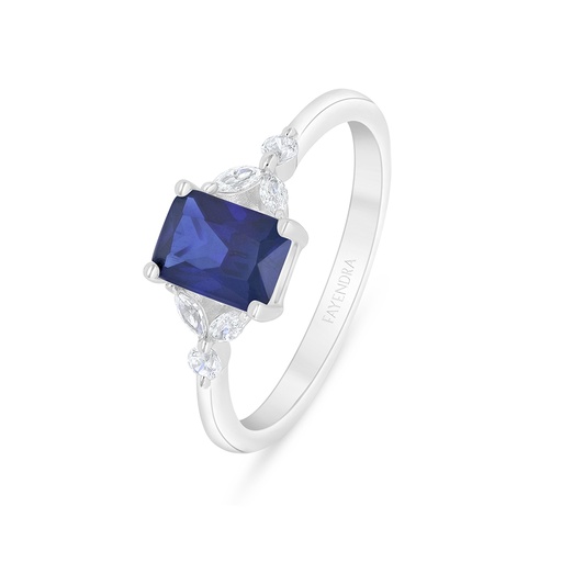 Sterling Silver 925 Ring Rhodium Plated Embedded With Sapphire Corundum And White Zircon