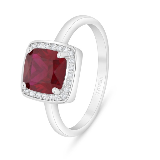 Sterling Silver 925 Ring Rhodium Plated Embedded With Ruby Corundum And White Zircon