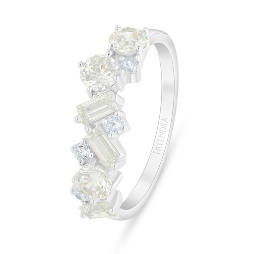 Sterling Silver 925 Ring Rhodium Plated Embedded With Yellow Diamond And White Zircon