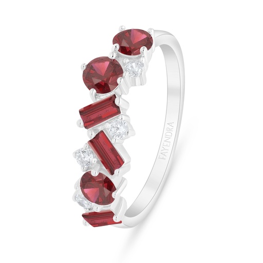 Sterling Silver 925 Ring Rhodium Plated Embedded With Ruby Corundum And White Zircon