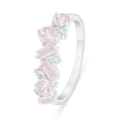 Sterling Silver 925 Ring Rhodium Plated Embedded With Pink Zircon And White Zircon
