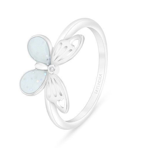 Sterling Silver 925 Ring Rhodium Plated Embedded With White Shell And White Zircon