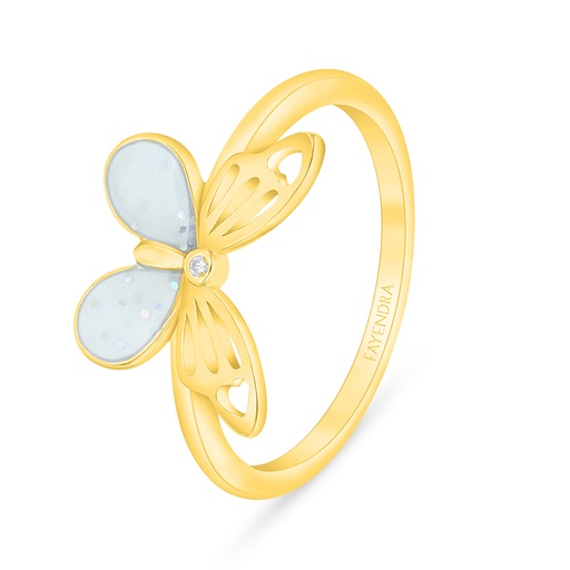 Sterling Silver 925 Ring Golden Plated Embedded With White Shell And White Zircon