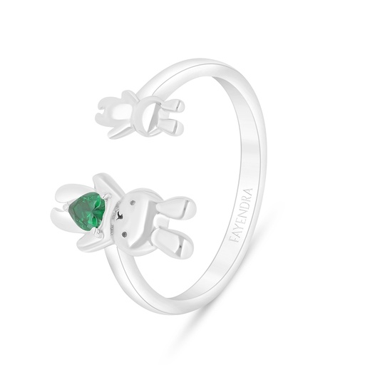 Sterling Silver 925 Ring Rhodium Plated Embedded With Emerald Zircon 