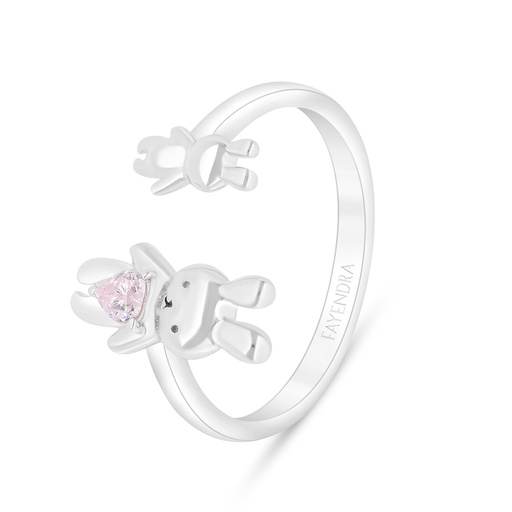 Sterling Silver 925 Ring Rhodium Plated Embedded With Pink Zircon 