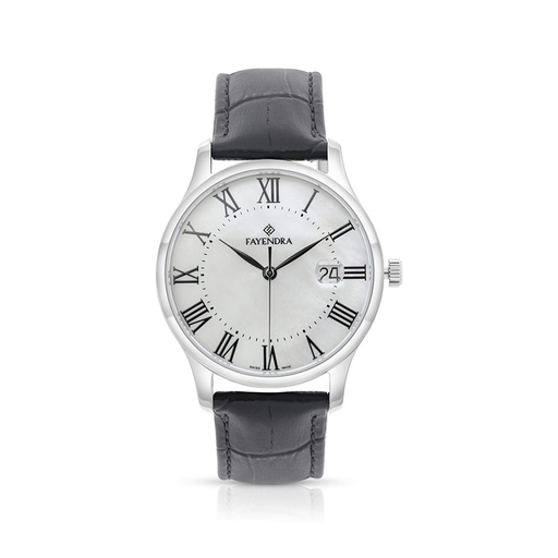 [WAT3100000MOPW100] Stainless Steel 316 Watch Silver Color Embedded With Black Leather For Men - WHITE MOP DIAL