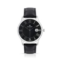 ساعة رجالي ستانلس ستيل عيار 316 بلون فضي جلد اسود BLACK DIAL